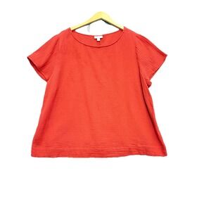 J Jill‎ Popover Gauze Blouse Size 2X Rust Orange Cap Sleeve Top Beachy